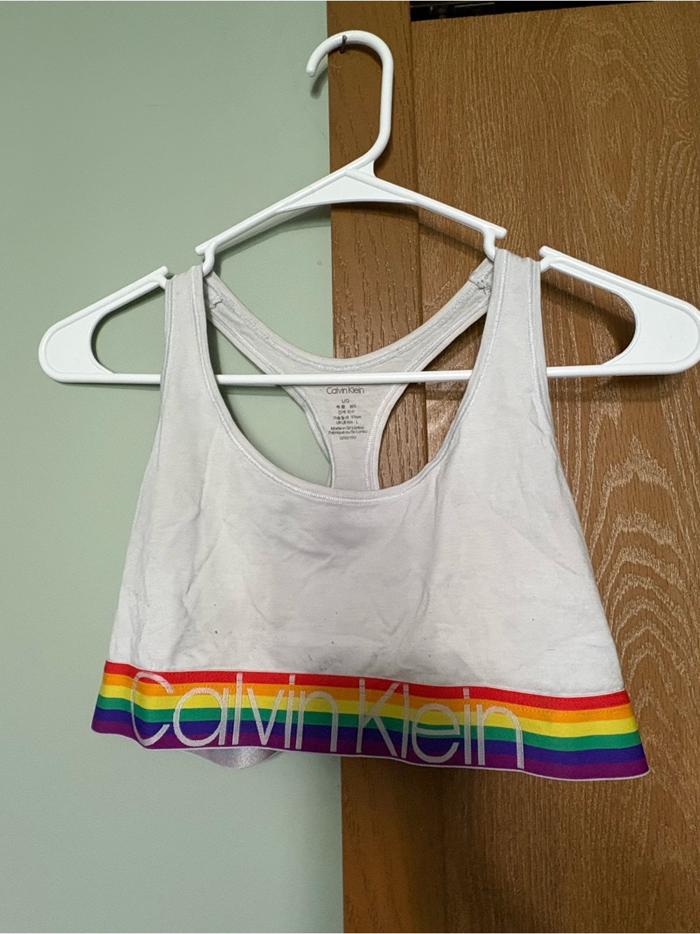 Calvin Klein White Racerback Bralette with Rainbow Logo Band